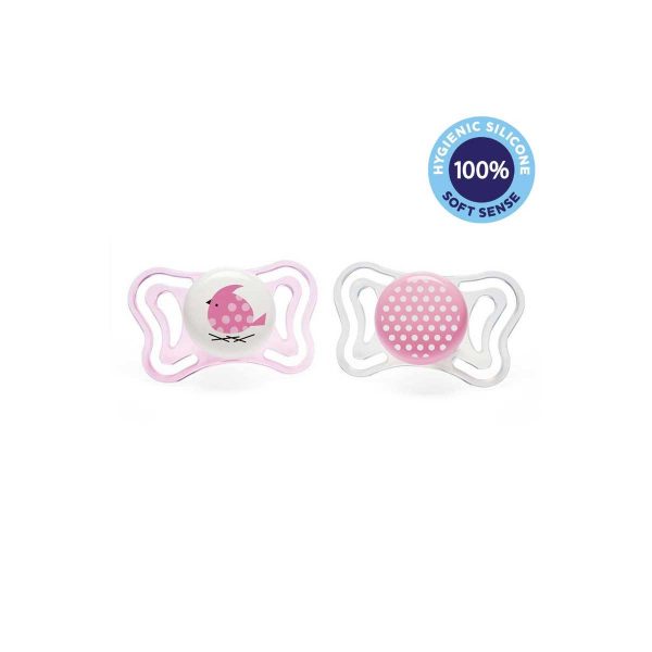 CHICCO Cumlík Physio Light silikónový 2-6m dievča - vtáčik/bodky 2 ks